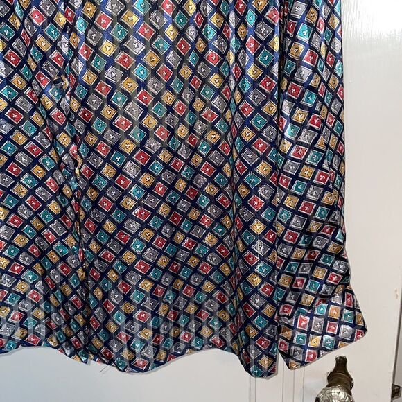 Vtg 80s/90s Yves St Clair 2 multi colored diamond print shiny blouse - Picture 4 of 10